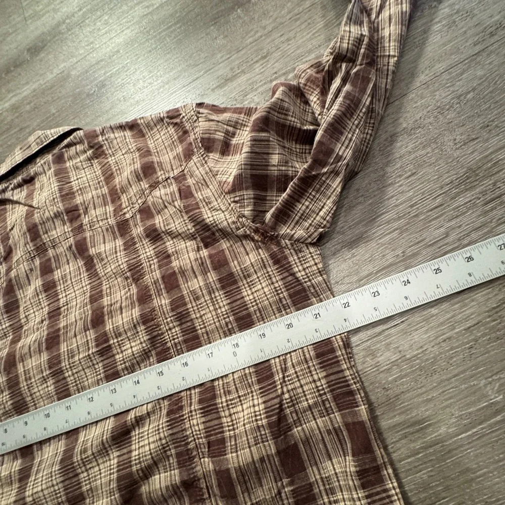 Wrangler Retro Shirt Mens M Brown Plaid Cotton Pearl Snap Western Rodeo Rancher